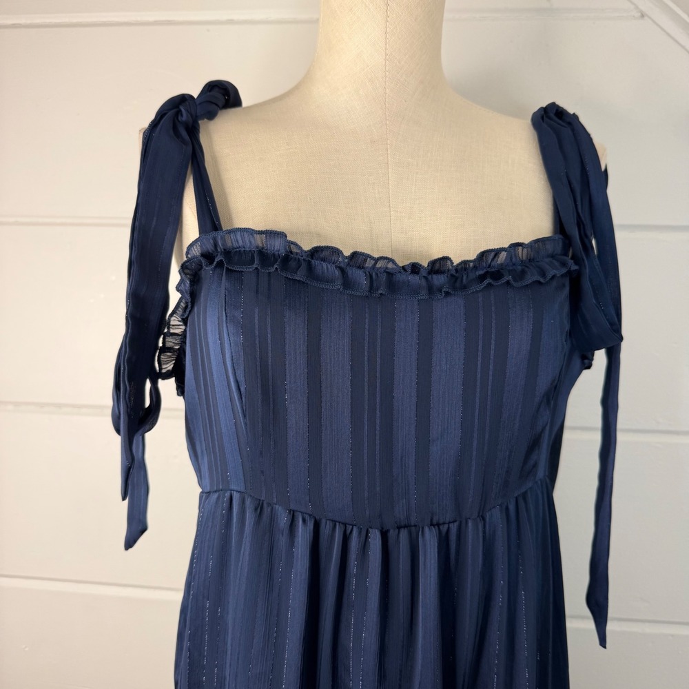 Lulus XL Day for Romance Navy Blue Tie Strap Tiered Midi Dress Bridesmaid - Picture 9 of 14